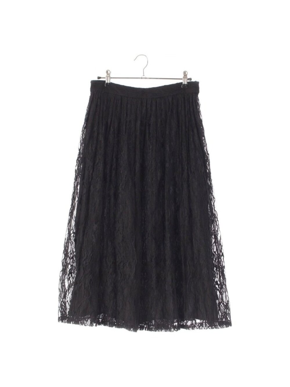 Celine Cotton Nylon Lace Pleated Long Flare Skirt Black 36